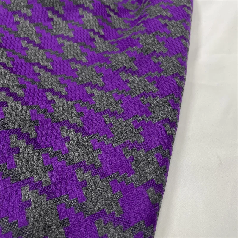 

Purple Pattern Wool Fabric Cross Stitch Knitted Wool High-End Woven Houndstooth Shawl Suit Fabric