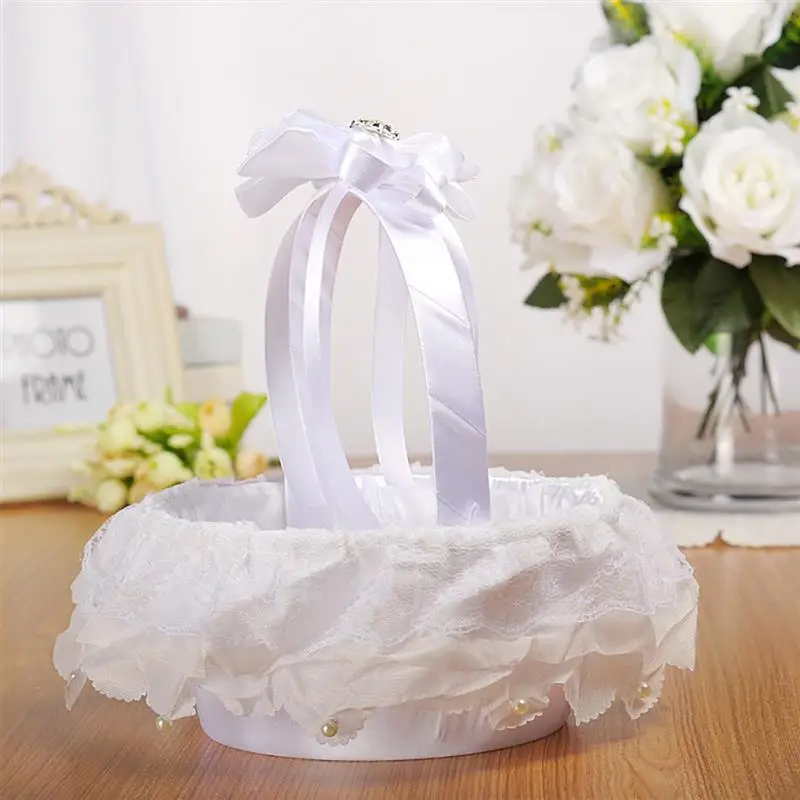 

Wedding Flower Basket Lace Petal Basket Bride Portable Petal Candy Basket