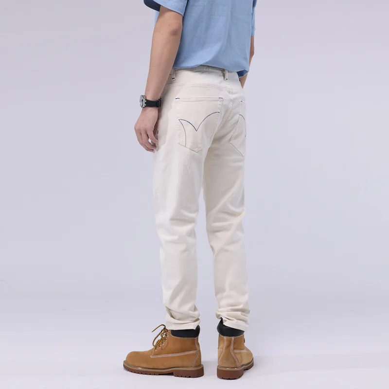 New Design White Jeans Men's Slim Straight Denim Pants Casual Men Clothing Fashion