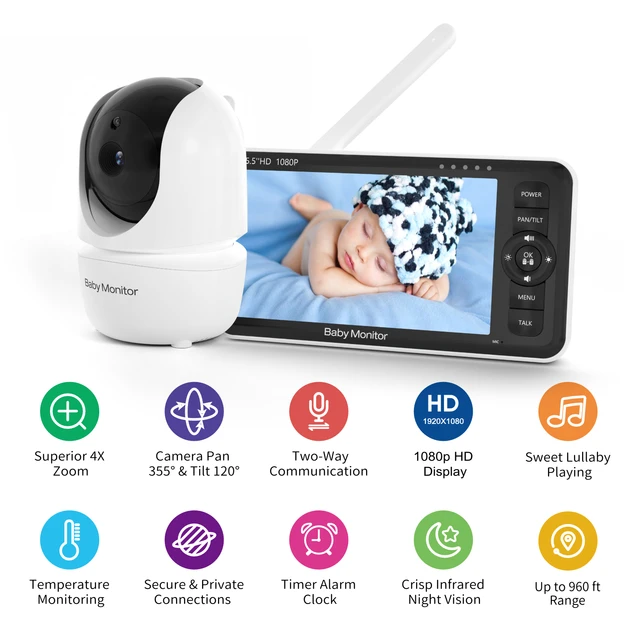 Baby Camera Monitor VTimes 5'' Video Baby Monitor No WiFi With 32