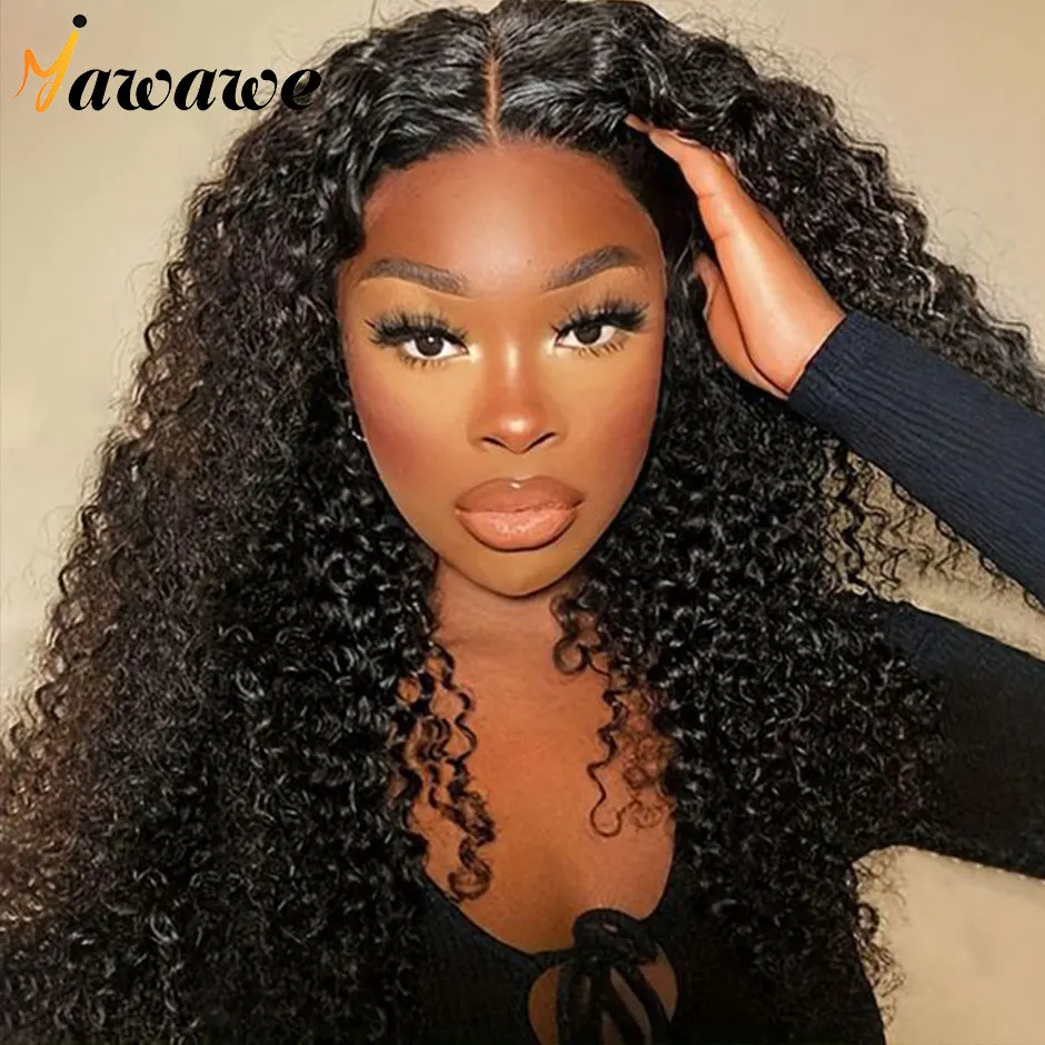 

yawawe hair Kinky curly glueless wig human hair ready to wear hd lace front wig 6x4 lace closure wig glueless preplucked wigs