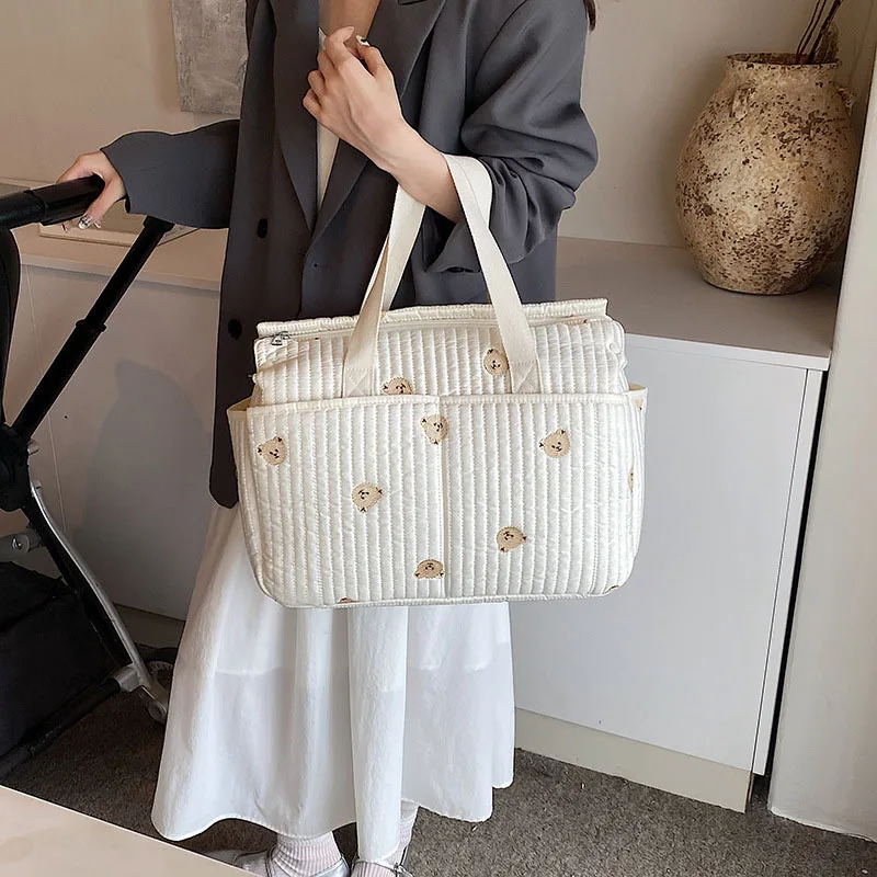 High Capacity Mummy Bag Embroidered Teddy Bear Mother Baby Handbag