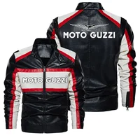New Moto Guzzi Contrast PU Leather Jacket Men's Autumn Winter Men High Quality Coat Motorcycle Style Casual Jackets Black Warm O 2