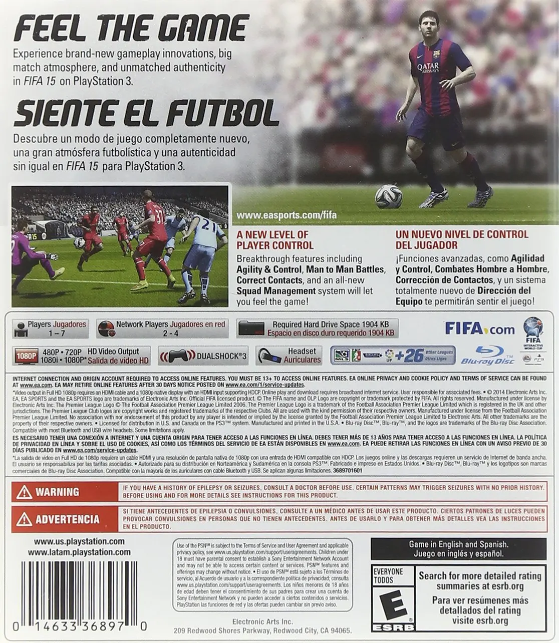 Fifa 15 PS3 Playstation 3, versión en disco, controlador de videojuegos, estación de juego, mando, consolas super - Imagen 2