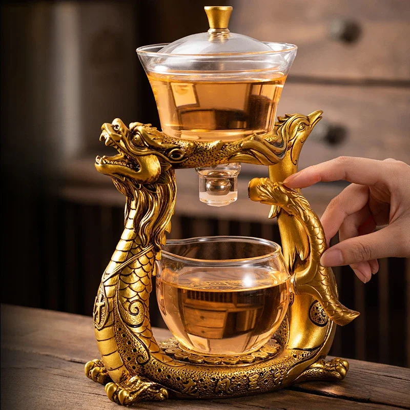 

Chinese Dragon Glass Teapot Magnetic Diversion Rotating Cover Bowl Water Tea Cup Lucky Pu'er Oolong Drinkware Dropshipping Tea