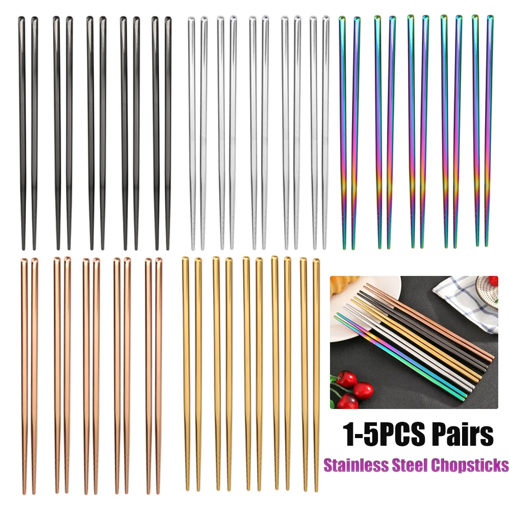 1-5 Pair Stainless Steel Chopsticks Metal Chop Sticks Tableware Silver Gold Multicolor Wedding Party Festival Supplies 1-5 Pair Stainless Steel Chopsticks Metal Chop Sticks Tableware Silver Gold Multicolor Wedding Party Festival Supplies