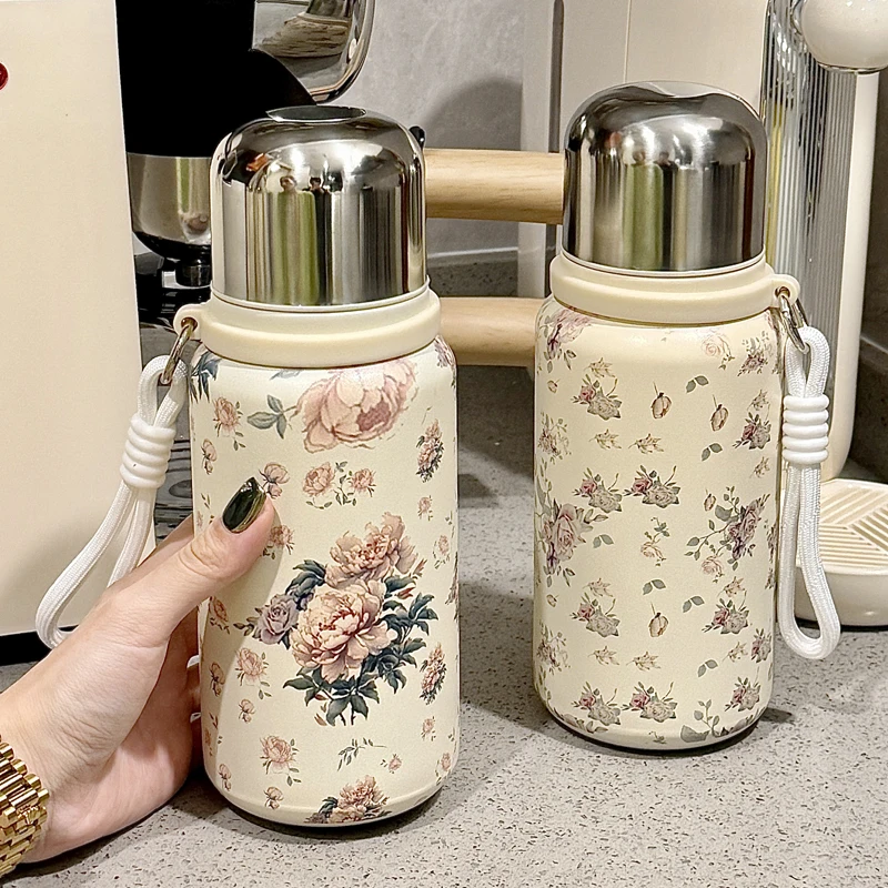 316 Stainless Steel Thermos Water Bottle Vintage Floral Coffee Cup