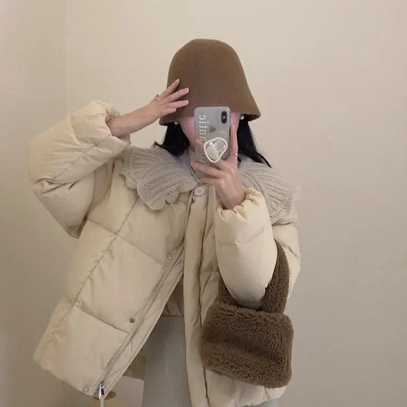 

Autumn And Winter New Peter Pan Collar Short Down Jacket Mori Style Gentle Design Younger Thickened Warm White Duck Down