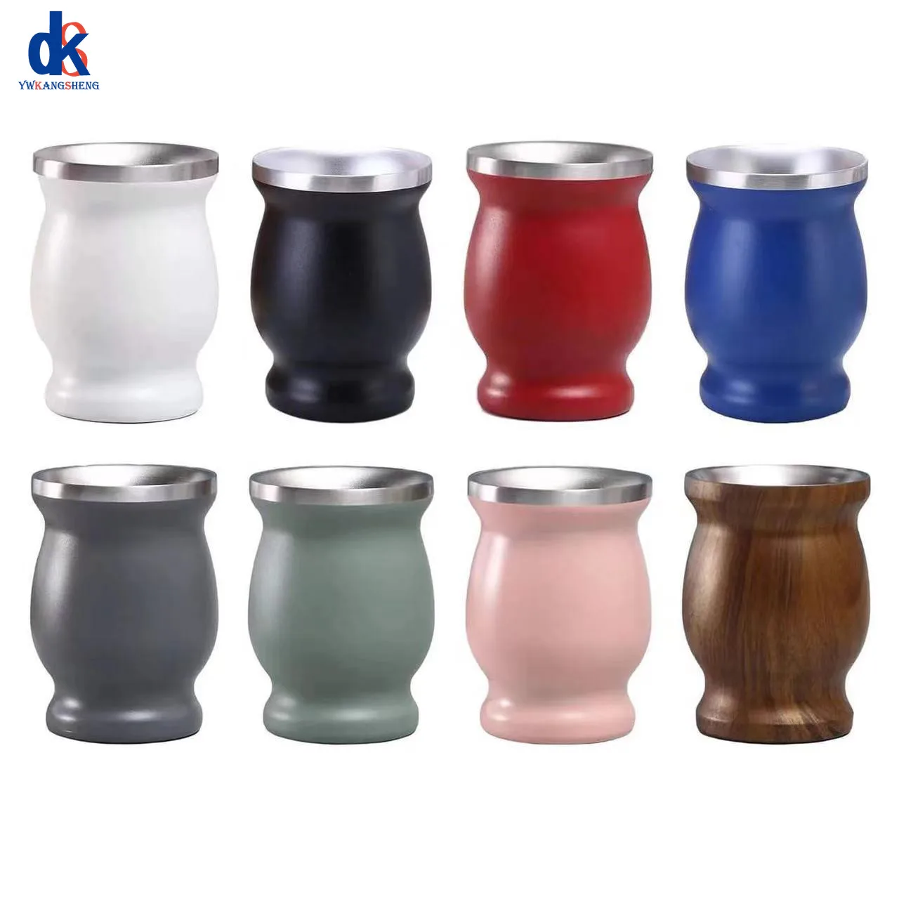 

New Double-layer Stainless Steel 304 Argentina Yerba Mate Tea Cup Coffee Milk Drinking Calabash Insulated Wood Grain Cups