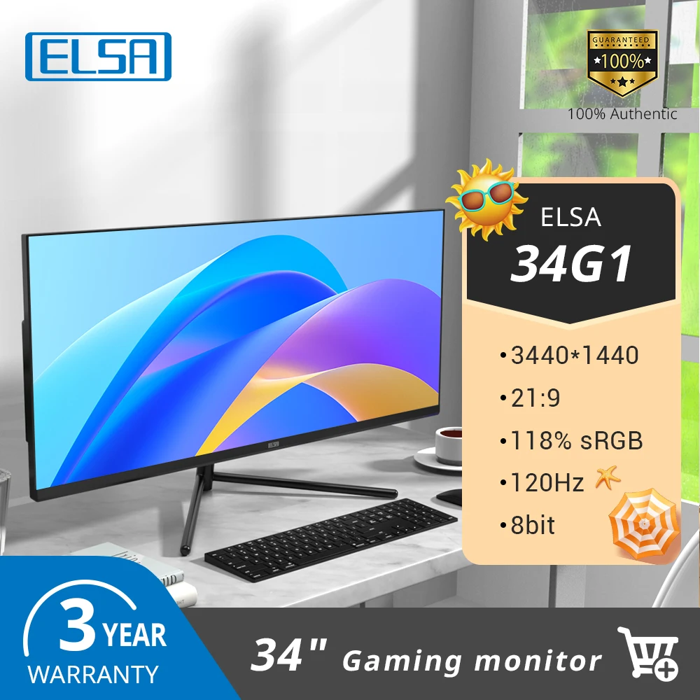 ELSA-pantalla ancha de 34 pulgadas para ordenador de juegos, Monitor de  120x3440, 1440Hz, 21:9, WQHD - AliExpress