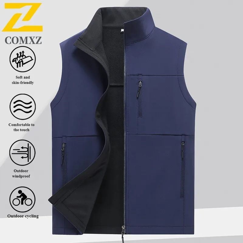 Autumn Winter Men's  Softshell Sports Vest Thermal Workwear Sleeveless Jacket Waterproof Windproof for Hiking Camping Fishing