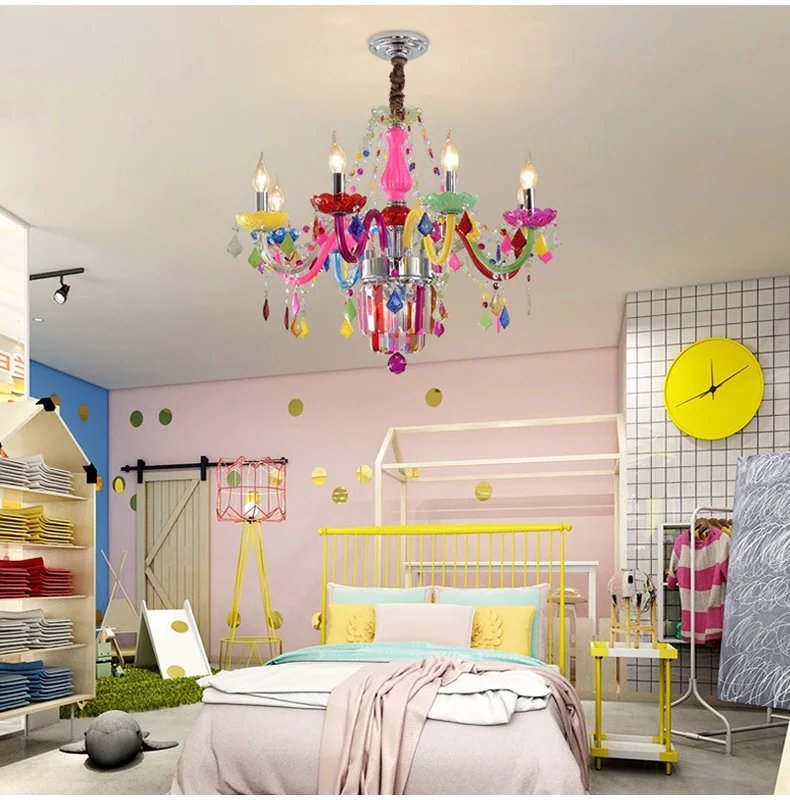 white chandelier Colorful crystal chandelier pink, green, purple, red, blue living room bedroom dining room girl children's room chandelier small chandeliers