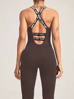 Seamless Women's Yoga Jumpsuits Racerback Strappy Back Athletic One-Piece Bodysuits for Gym & Workout Activewear - Image 2