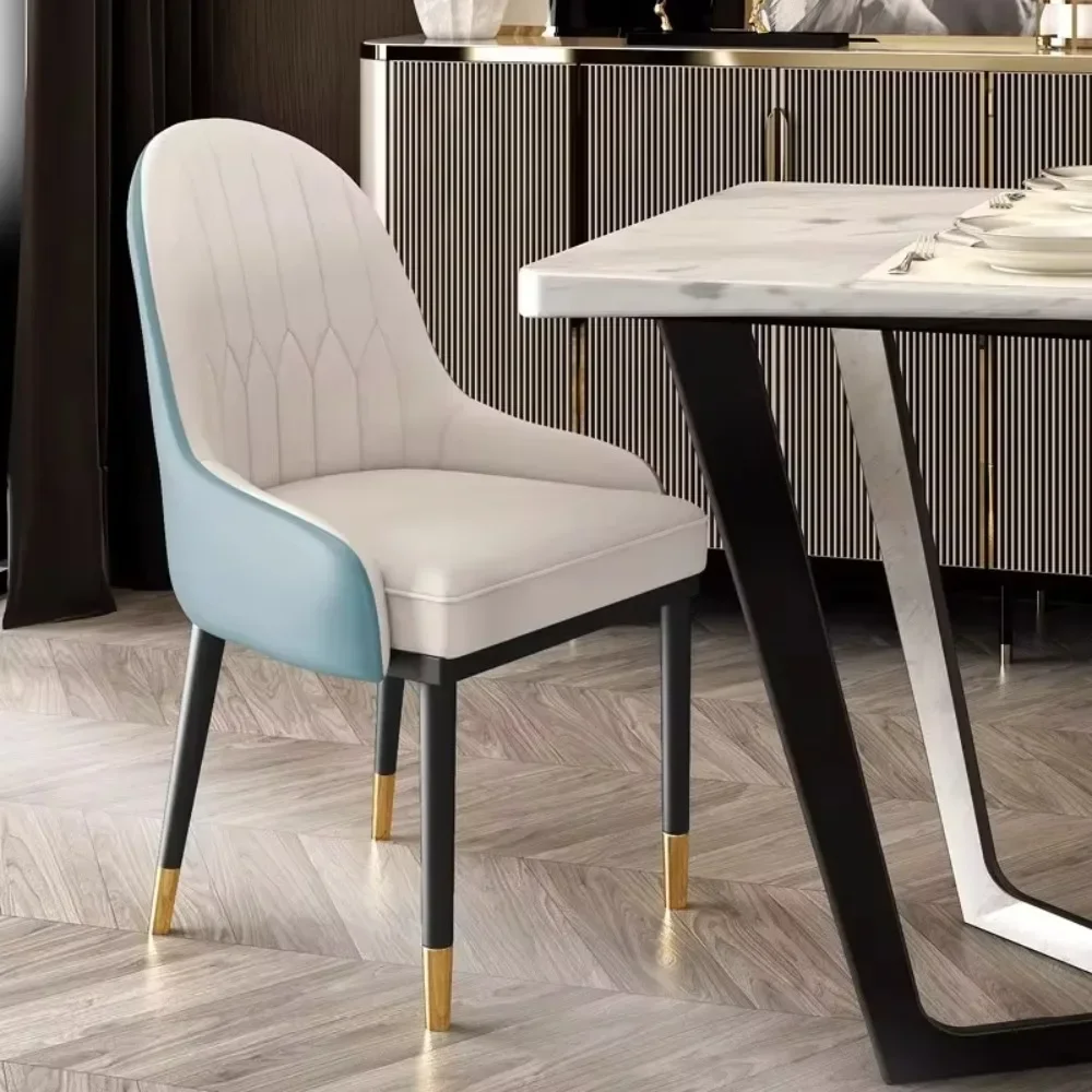 Dining Chair Nordic Luxury PU Leather Home Dining Chairs Metal Leg with Backrest Soft Pack Commercial Simple Modern Room Chairs