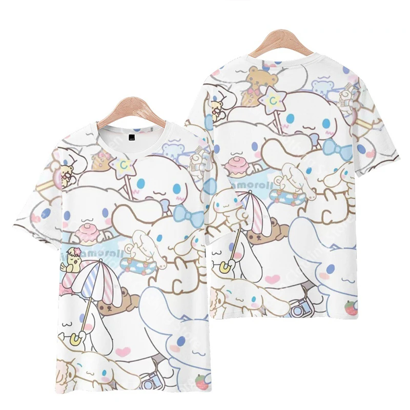 Summer Kawaii Cinnamoroll T-shirt Boy Girl 2024 Children's Cartoon 3D Anime Pattern Children's Girls Boys Fashion Short Sleeves 5