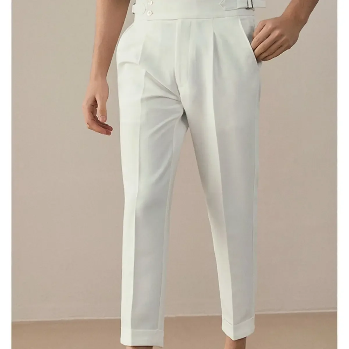 Men Casual Suit Pants Solid Color Large Size Mens Korean Style Fashion Straight Trousers All-match Ankle-length Loose A32 3