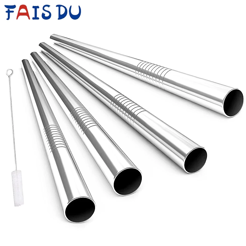 Drinking Straws 4Pcs Reusable Boba Drinking Straws with Cleaning Brush Extra Wide Stainless Steel Metal Bubble Tea Straw for Smoothie MilkShakes