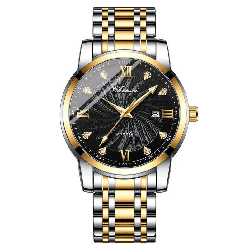 New Diamond Graduated Quartz Men's WristWatch Stainless Steel Waterproof Luminous Calendar Fashion Business Quartz Watches
