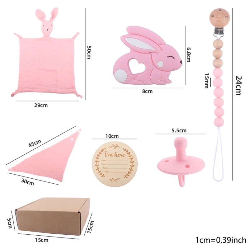 5 Pcs Square Wash Facecloth Infants Feeding Bib Appease Towel Hair Brush Rattle Baby Teether Toy Shower Gift