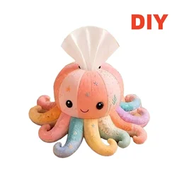 Handmade Patchwork Tissue Box Cover Kit - Craft Hobby Decor Gift Set (Octopus DIY)
