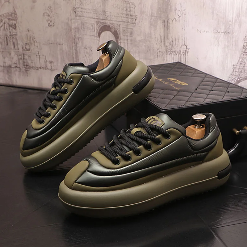 Men's Casual Genuine Leather Lace Up Designer High Heels Sneakers