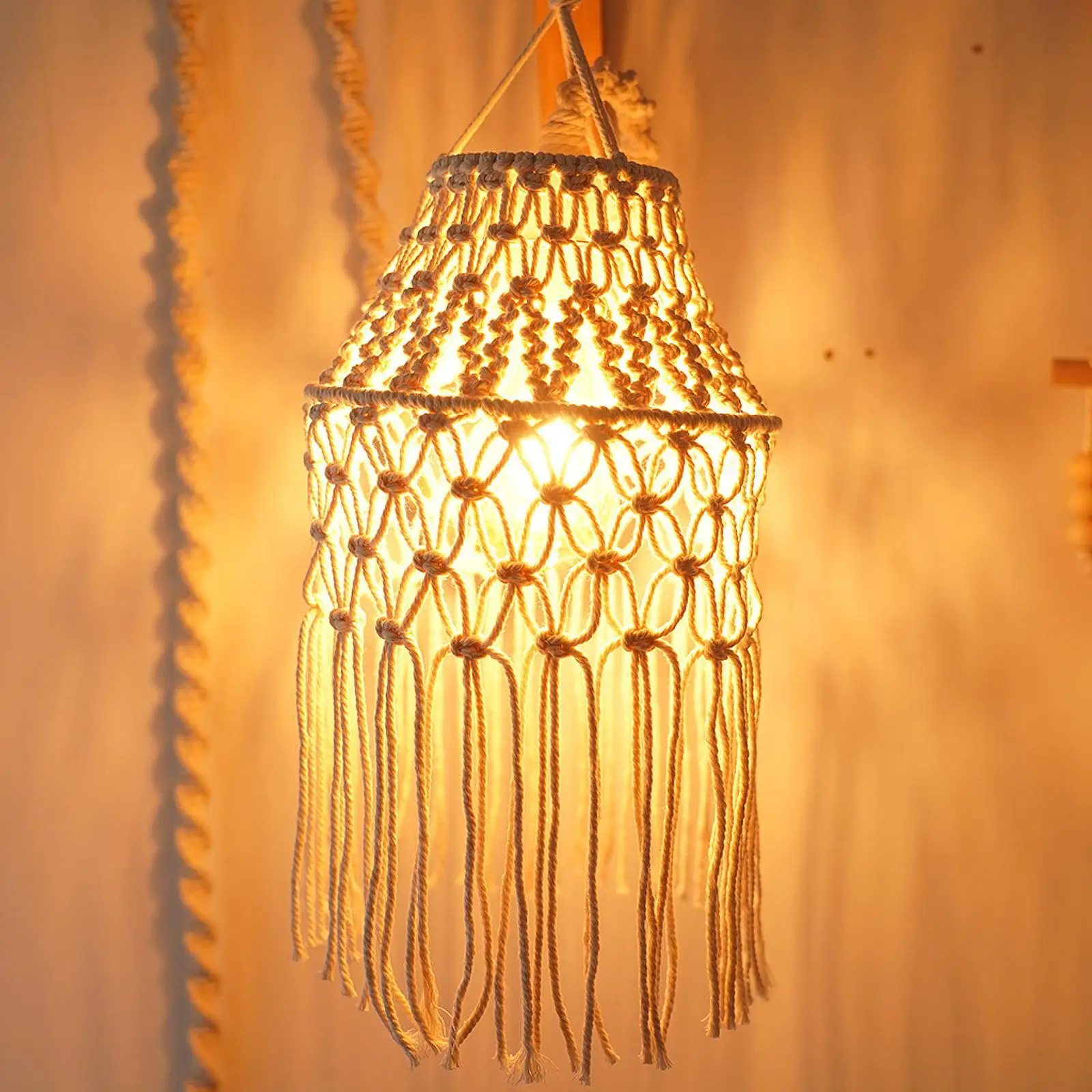 Macrame Lampshade DIY Lighting Fixtures Nordic Tassel Handwoven Light Shade
