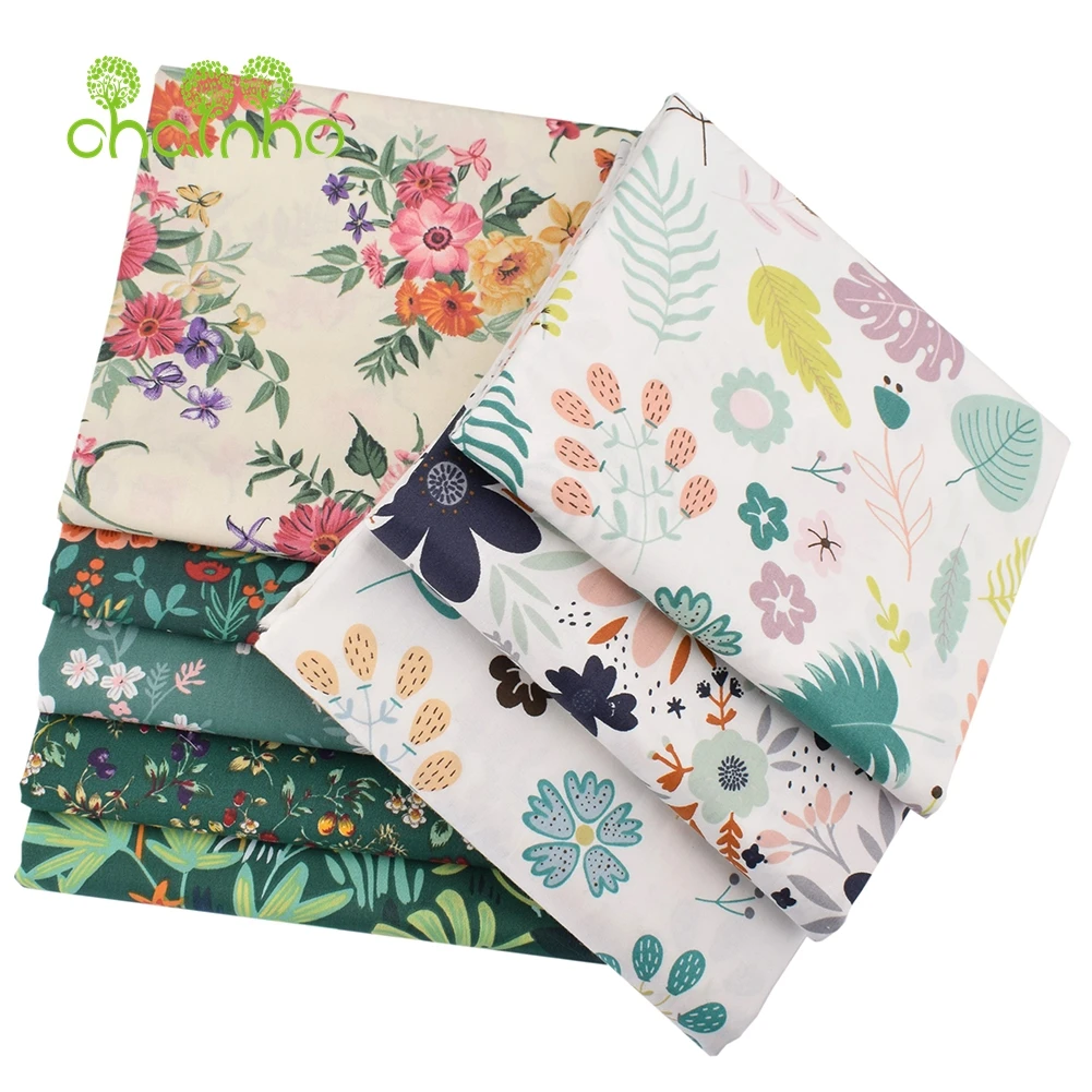 Chainho,Printed Twill Weave Cotton Fabric,Patchwork Cloth,DIY Sewing Quilting Material,Green Floral Series,4 Specification,CC271