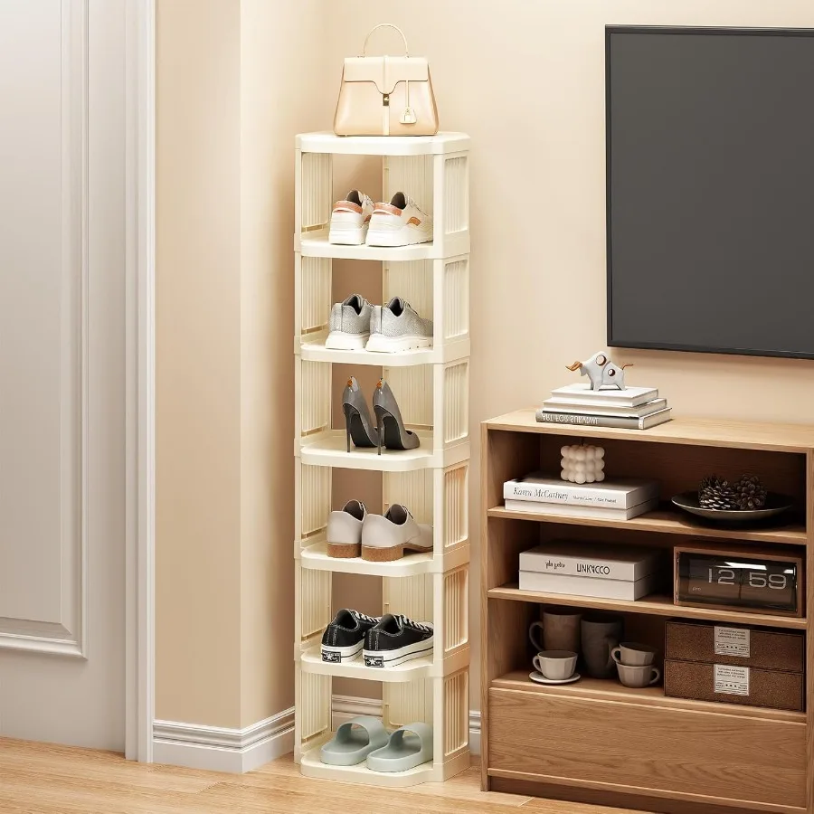 Vertical Shoe Rack: 5 Tiers Stackable Shoe Rack for Closet DIY Free Standing Shoe Organizer Small Shoe Shelf for Small Spaces a
