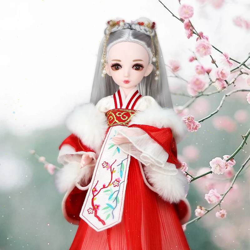 30cm Doll Chinese Academy doll Ancient style Dresses White wig 1/6 BJD  Ball Jointed Dolls Clothes Shoes Makeup Girls Toys Gift