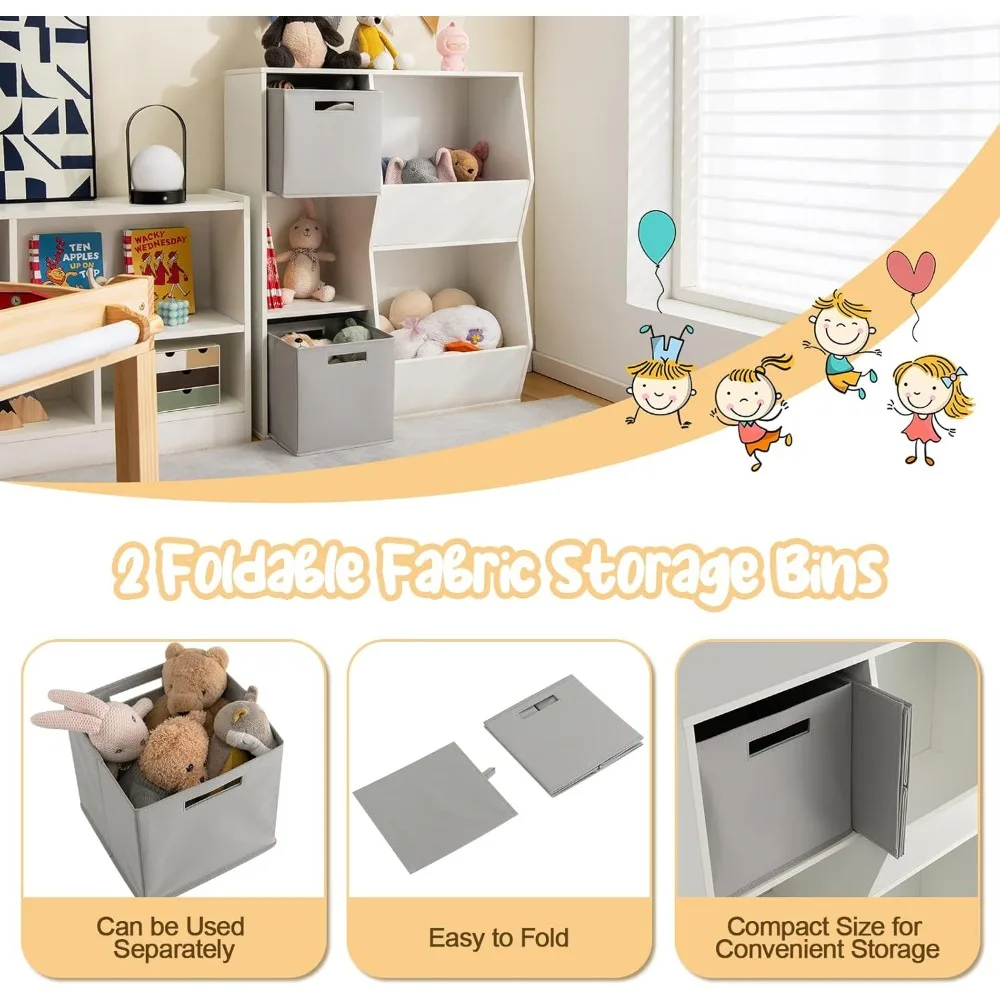 Kids Toy Storage Organizer with Bookcase, Children Bookshelf and Toy Storage Bins for Toddlers, Wooden Storage Cabinet 5