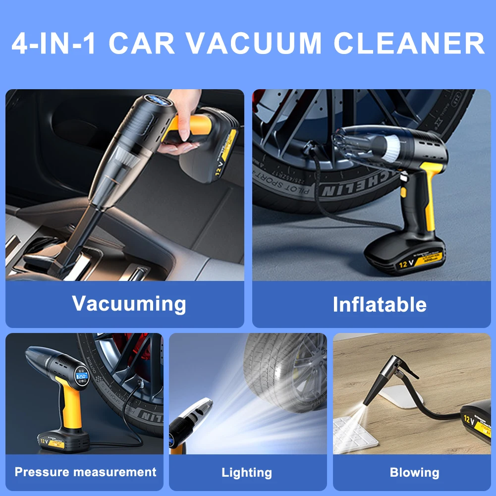 Car Vacuum Cleaner Cordless Tyre Inflator LED Lighting Portable Vacuum Cleaner Rechargeable Air Compressor 4 in 1 Strong Suction vacuum cleaner handheld vacuum cleaner wireless vacuum cleaner portable vacuum cleaner