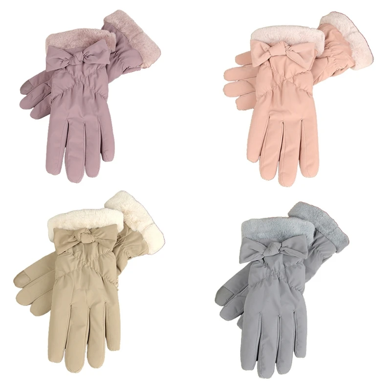 

Women Riding Touchscreen Bowknot Snow Mittens Winter Snowboarding Skiing Gloves
