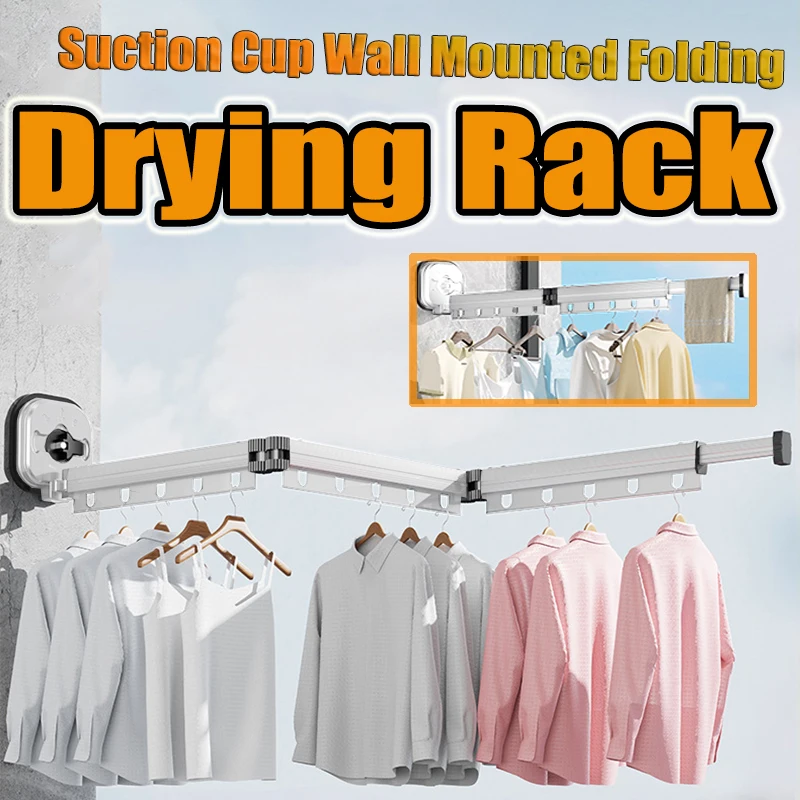 Wall-Mounted Foldable Clothes Drying Rack Aluminum Alloy Suction Cup Collapsible Cloth Hanger Space Saving Balcony Drying Rack