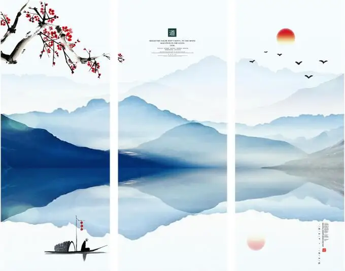 

MT4005 Chinese Style red plum boat sunrise landscape Print Art Canvas Poster For Living Room Decor Home Wall Picture