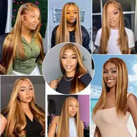 Perruque en cheveux humains densité 200, raide, avec mèches, 5x5, blond ombré, perruque en dentelle HD, 13x4, frontale en cheveux humains colorés, pré-épilée 5