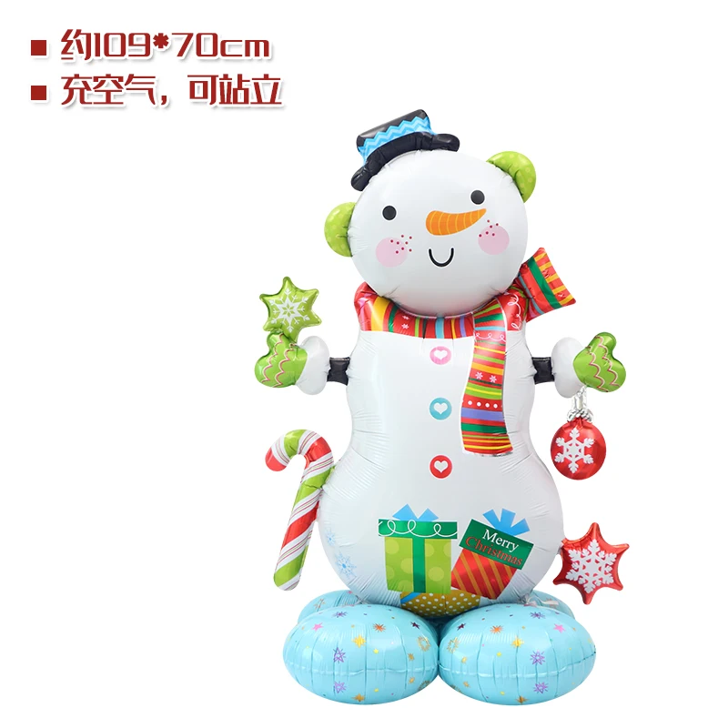 (1 pieza) Accesorios de decoración para fiestas navideñas, accesorios para fotos, juguetes, globo grande 4D de pie con forma de reno de Papá Noel, árbol de Navidad, dibujos animados, globo de película