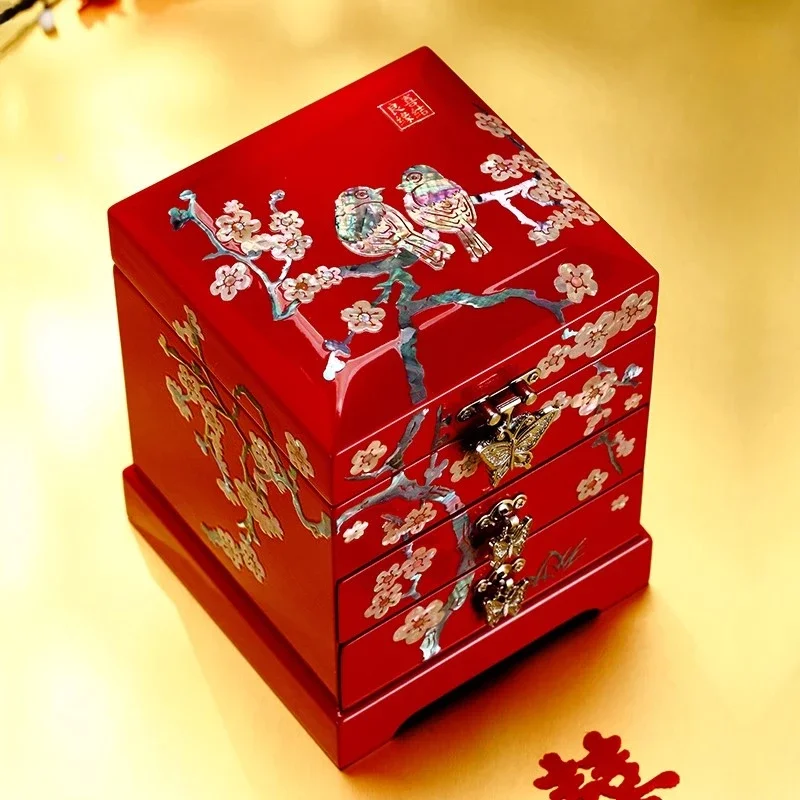 Mother-of-pearl Lacquerware Jewelry Box Drawer Wedding Gift Multi-layer Large-capacity Bracelet Jewelry Storage Box Figurines