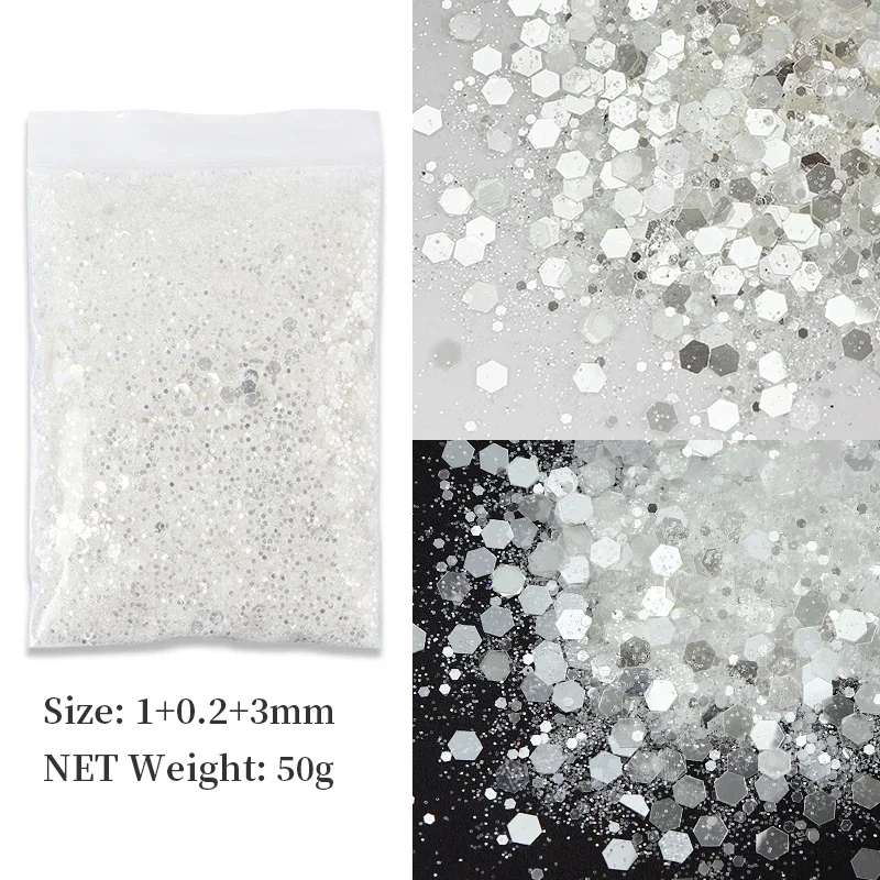 50g Gold Mixed Hexagonal Chunky Nail Art Glitter Sequins Sparkly Flakes Slices Decorations for UV Gel Nail Supplies Accessories