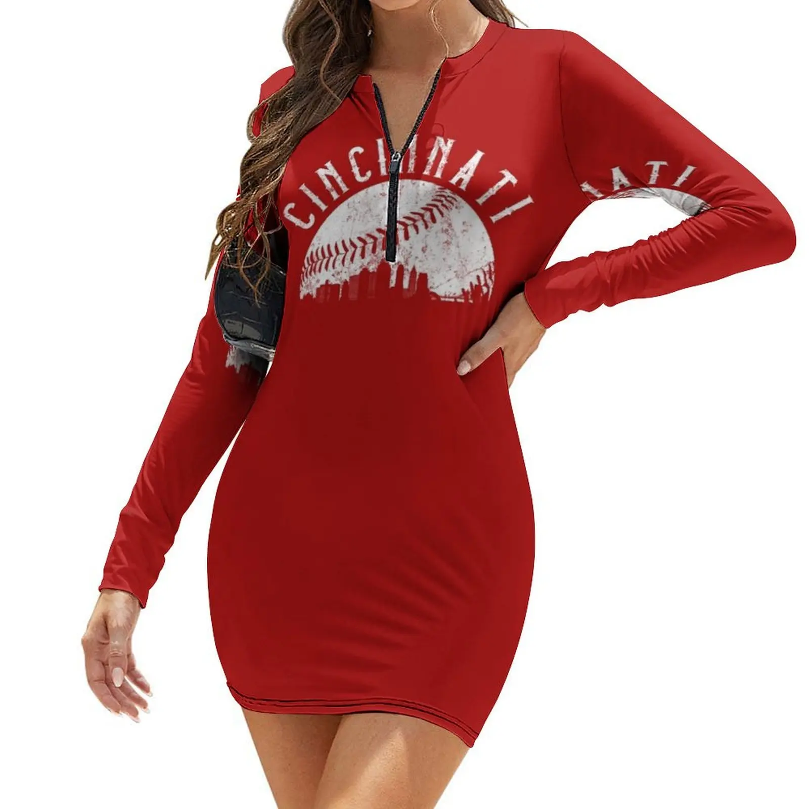 

Vintage cincinnati baseball Long-Sleeve Bodycon Dress dress summer dresses womens 2024