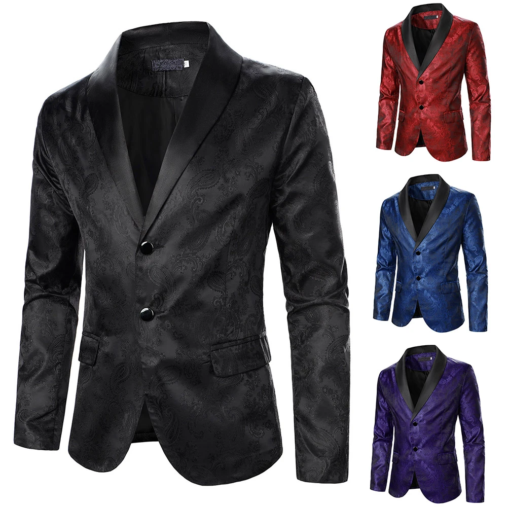 Men Suit Coat Paisley Pattern Bright Jacquard Fabric Contrast Color