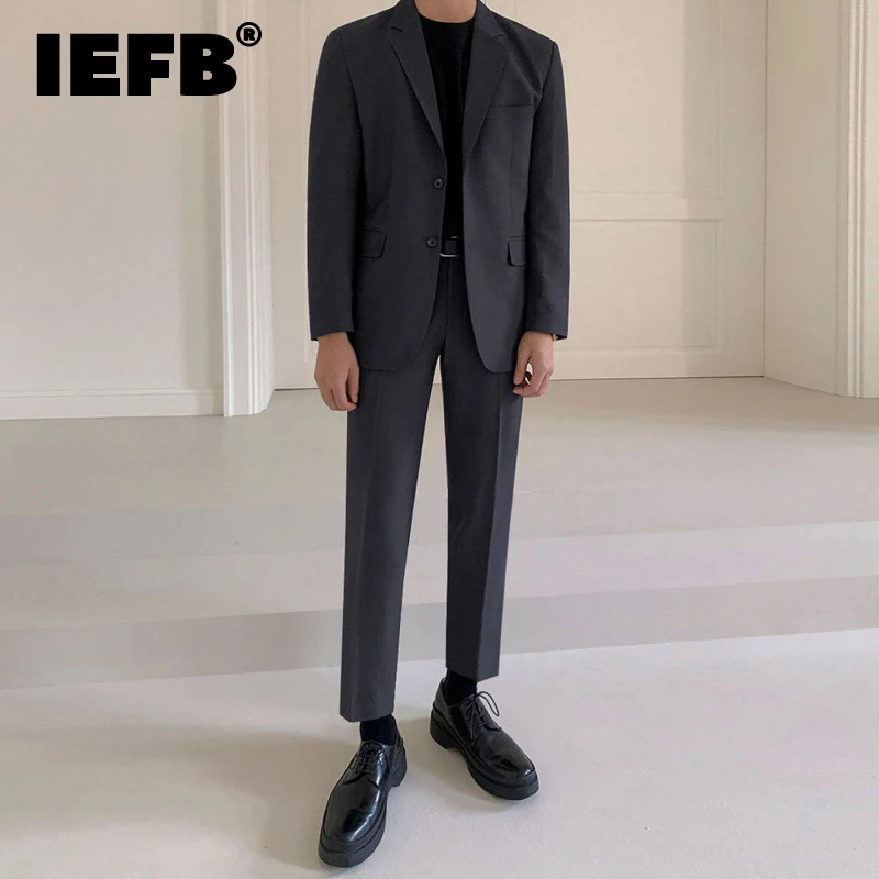 

IEFB Elegance Blazers Set Casual Suit Men's Autumn New Korean Style Loose Fitting Formal Suit Coat Business Straight Pant 9C1649