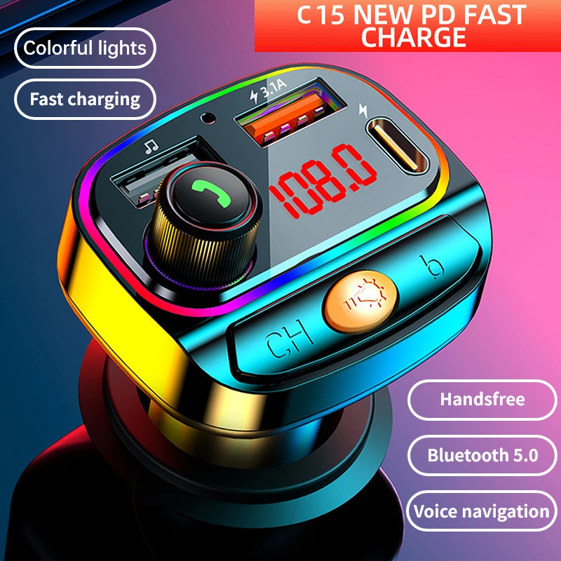 Kebidumei Bluetooth 5.0 Fm Transmitter 3.1a Fast Charger Car Mp3