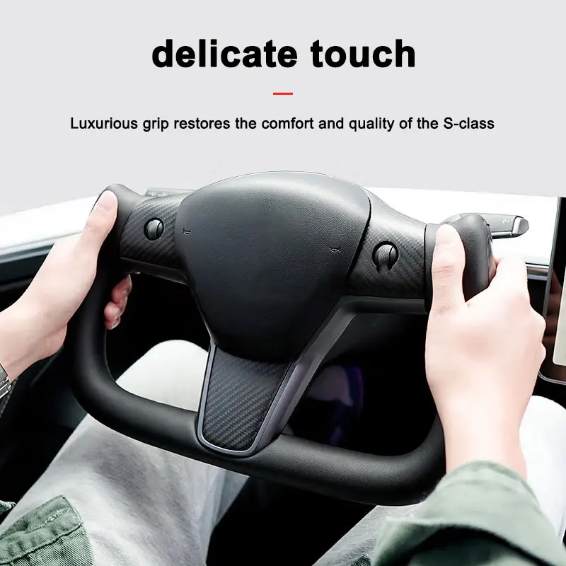 Black White Leather Heating With Carbon Fiber Panel Yoke Steering Wheel