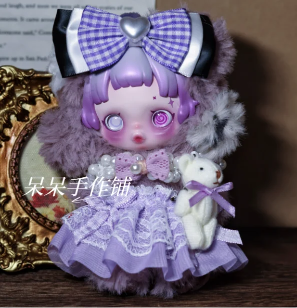 Doll Clothes For Skullpanda V3 You Found Me Series Ratty Bear Purple Dress Replacement10cm Mini Doll Outfit Accessories Gifts