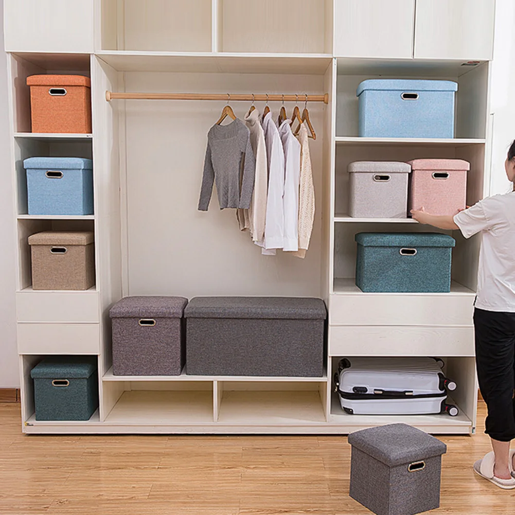 Folding Storage Ottoman Cube Chest Seat with Sponge Lid 11.81x11.81x11.81inch Foot Rest Storage Footrest for Living Room Bedroom