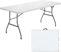 Goplus Folding Tables, 6Ft Foldable Plastic Card Table, Portable Heavy Duty Fold Up Table W/Handle, White Outdoor Utility 1