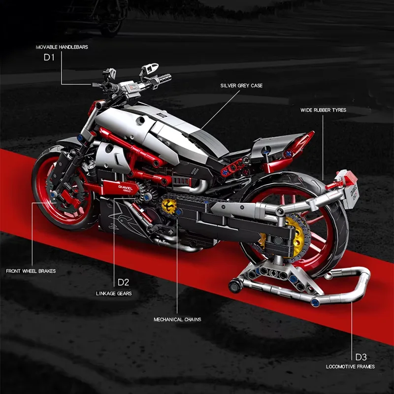 Technical Motorcycle Model 896PCS Building Blocks Moto Racing Motorbike City Vehicle Sets Off Road MOC Kits Brick Toys Boy building block toy assemble toy