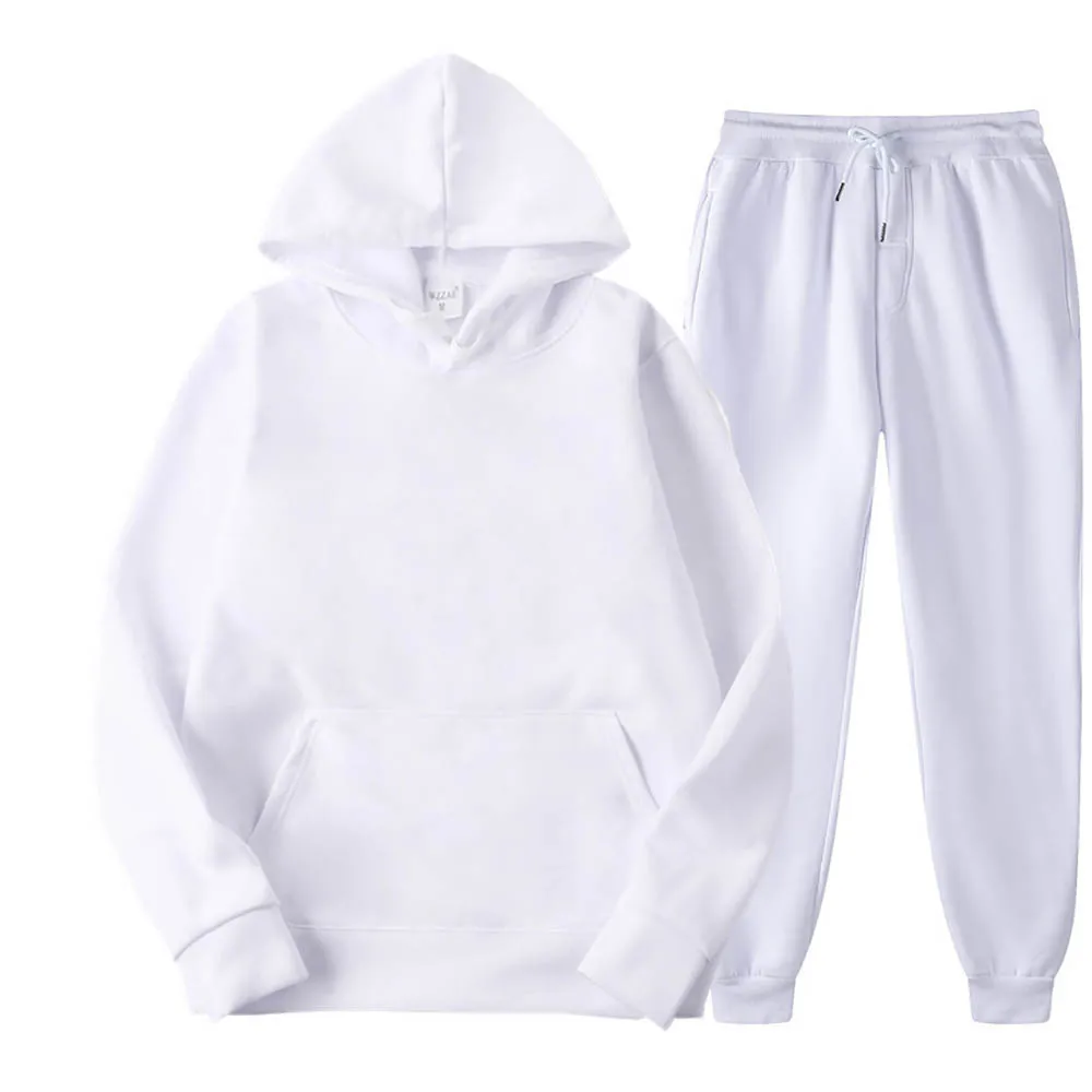 Men Tracksuit 2 Pieces Sets Hooded Sweatshirt +Drawstring Pants Male Hoodies Running Sportswear Men Women Autumn Sportwear 3