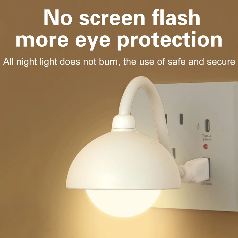 DC 5V USB Plug and Play Smart Night Light Portable Dimmable LED Bedside Lamp for Bedrooms Living Rooms and Outdoor Use
