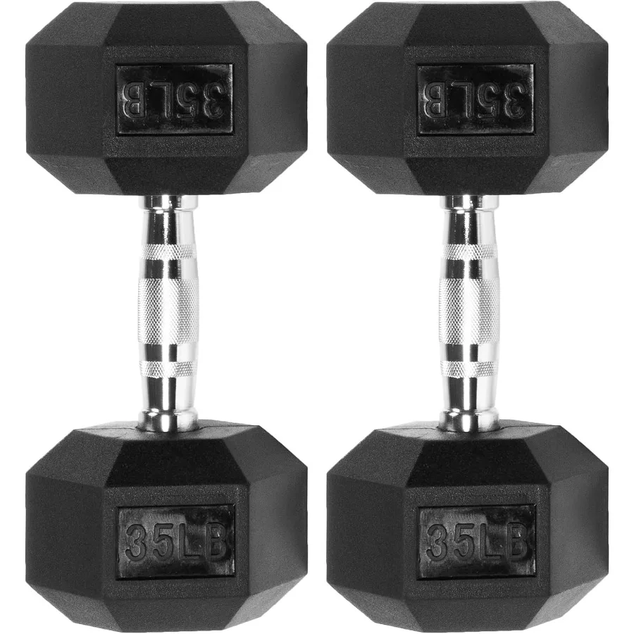 Rubber Encased Hex Dumbbell,35LB Pair